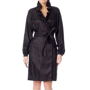 Elizabeth McKay Scotland Black Wrap Tie Waist Ruffle Collar Dress - 4
